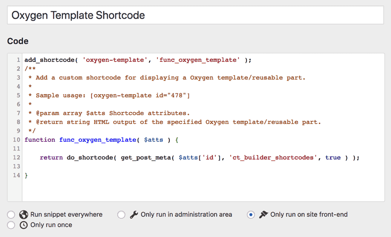 Shortcode for displaying Oxygen templates and reusable parts