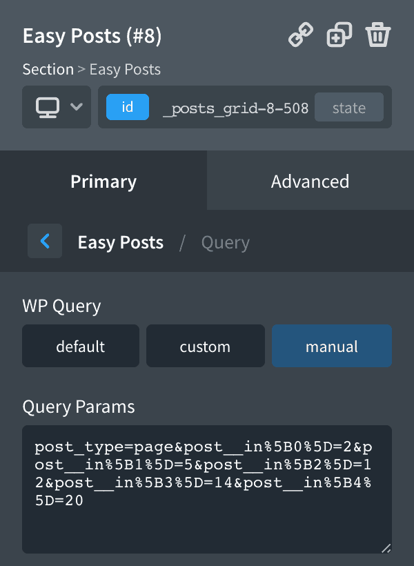 How to generate query string for Easy Posts and Repeaters in Oxygen