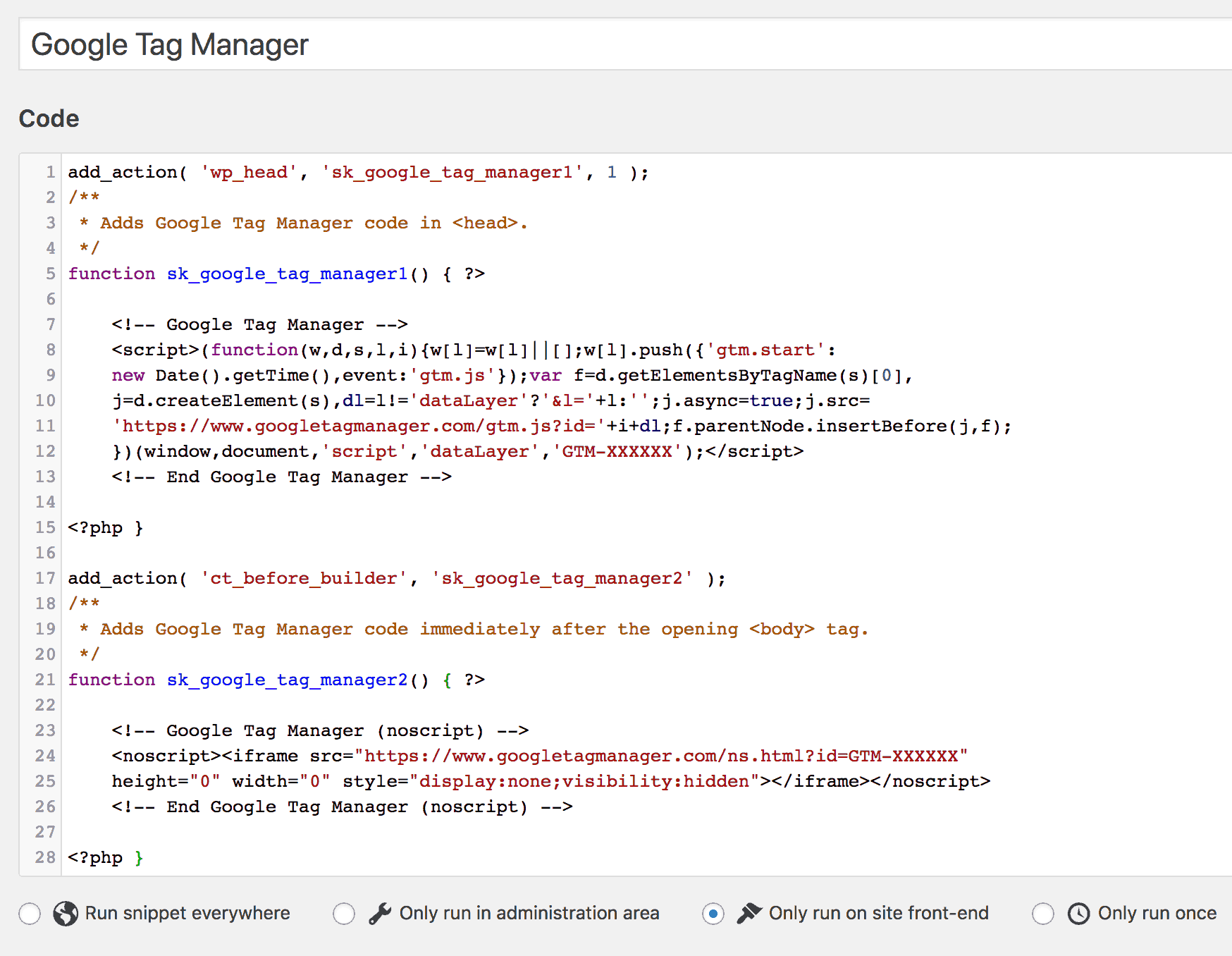 How to add Google Tag Manager code in Oxygen