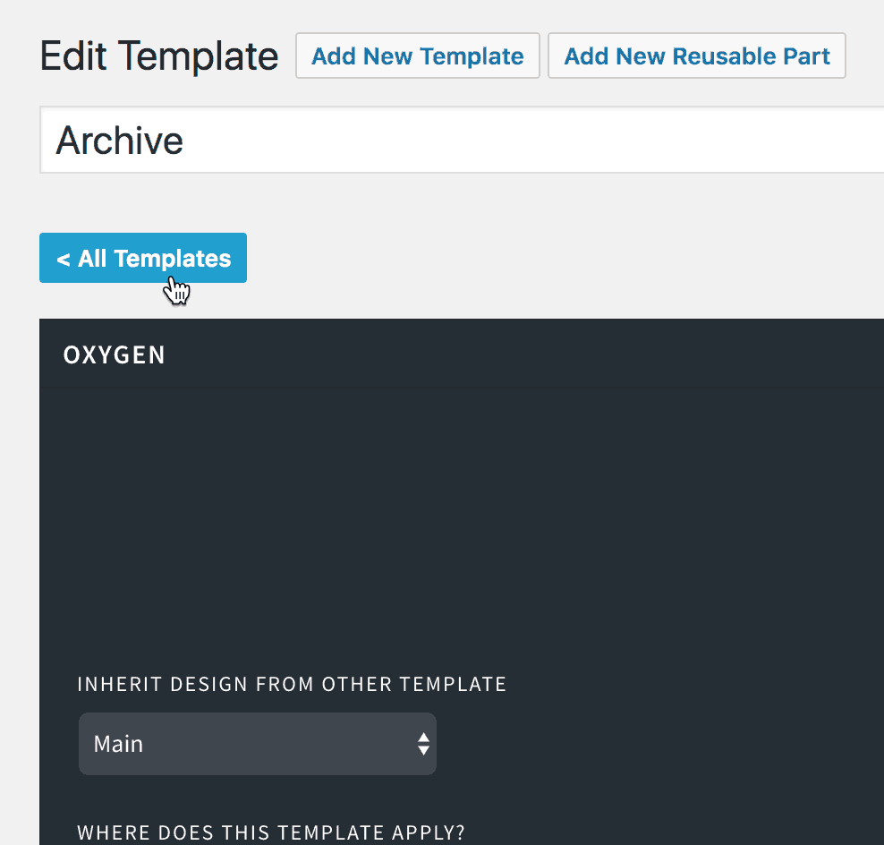 How to add a link to templates on Oxygen template edit screens
