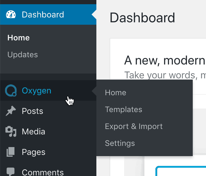 How to move Oxygen admin menu up in the backend