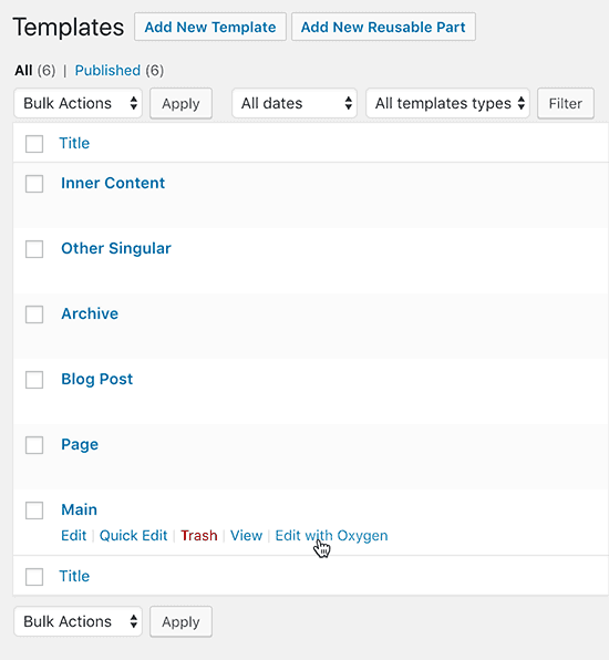How to add “Edit with Oxygen” links on the Templates List screen