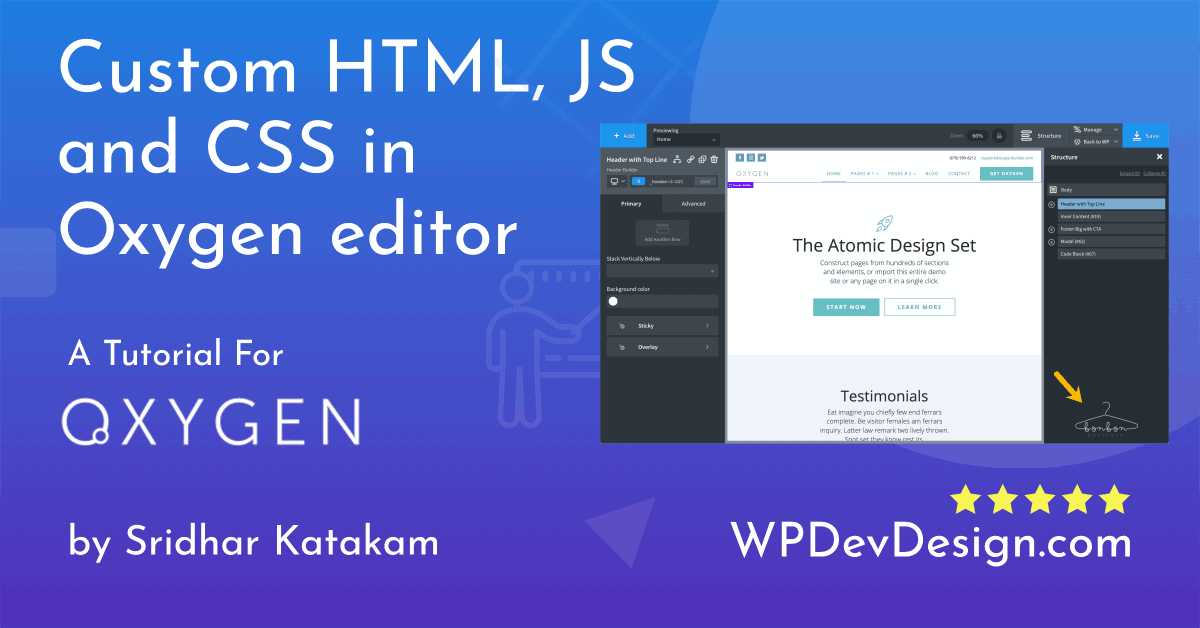 How to add custom HTML, JS and CSS in Oxygen editor