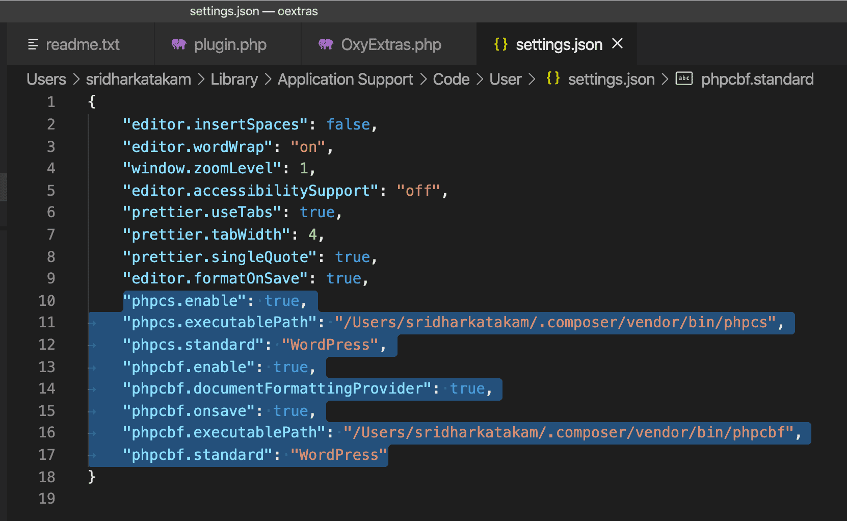 WordPress Coding Standards in VSCode