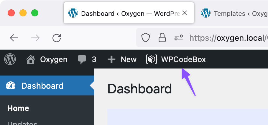 WPCodeBox in WP Admin Bar